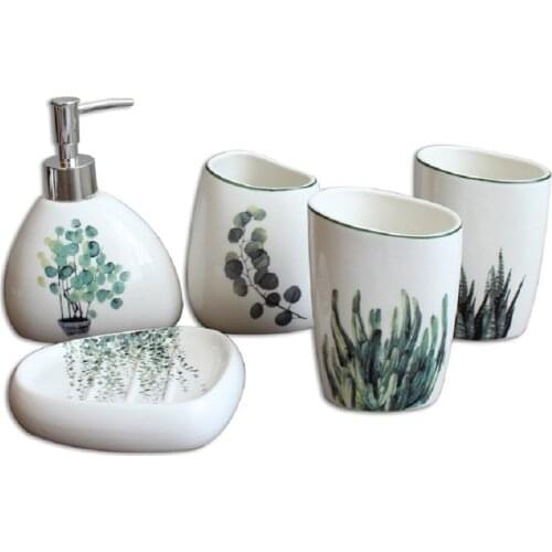 Ceramic toiletries sanitary ware green plants wedding toiletries high temperature five piece set