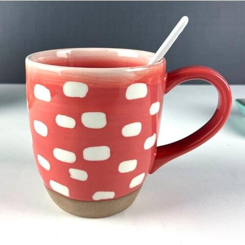 Creative Stoneware Hand-painted Color Glaze Ceramic Cup Home Cereal Breakfast Milk Retro Coffee Mug Ins Water Cup Red