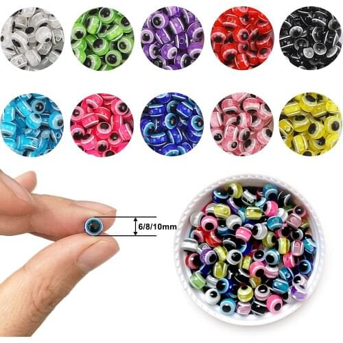Wholesale Round Shape Multicolor Evil Eye Beads Acrylic Spacer Beads For Jewelry Making Bracelet Necklace Charms 6/8/10mm