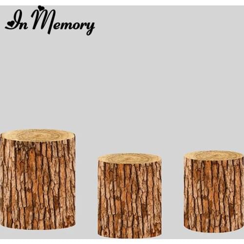 InMemory Retro Wood Round Cylinder Plinth Covers Elastic