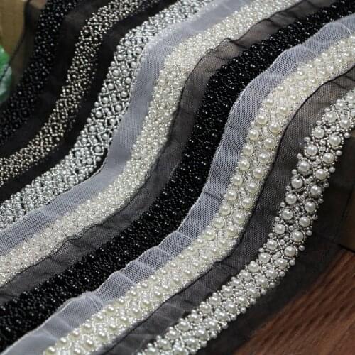 3 yards 5cm 1.96" wide ivory black beads tapes lace trim ribbon collar wedding dress clothing decorative M62Q2