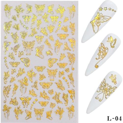 3D Butterfly Nail Art Stickers Adhesive Sliders Colorful Nail Transfer Decals Foils Wraps Glitter DIY Golden Nail Art Decoration