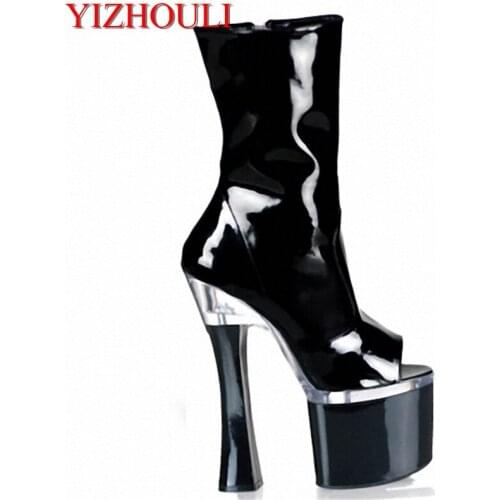 The latest sexy cool 18 cm super thick high heel female boots, fashionable Pu leather short boots, banquet shoes