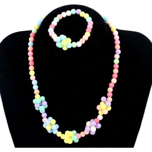 Candy Beaded Bubblegum Necklace Kids Birthday Gift Jewelry Accessories Baby Girl Bracelet Necklace Set XL-14