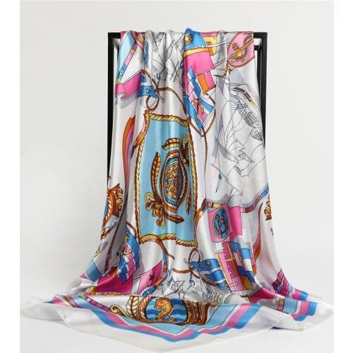 Popular Silk Satin Women Scarf Hijab 90cm*90cm Neck Kerchief Hairband Bag Shawl Wrap Muslim Head Scarves 2021 Summer Bandana