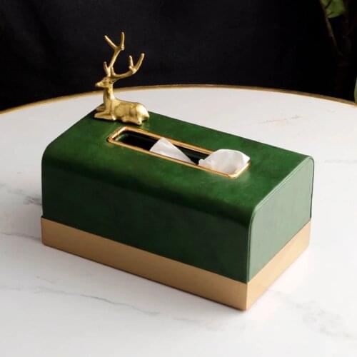 Nordic Luxury Tissue Box Cover Leather Green Tissue Box Storage European Napkins Holder Papel Decoupa Living Room Decoration