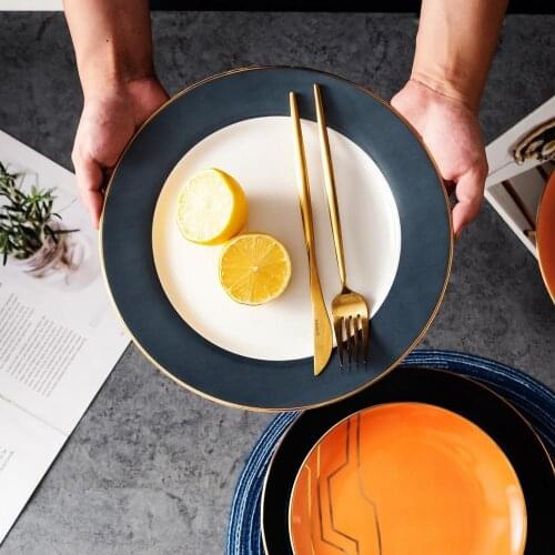 8 and 10.5 inch Luxury color Ceramic Dinner Set gold inlay Dinner Plate Accent Plate Cake Plate