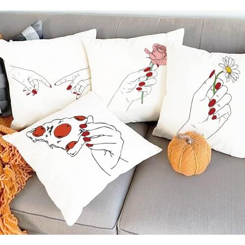 Hand with Flower Print Cushion Case Red Aesthetic Pillow Covers Female Car Pillowcase Garden Chair Sofa Throw Pillows Home Decor