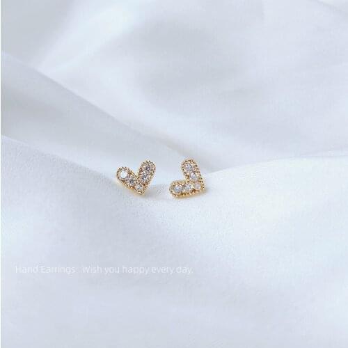 S925 Silver Needle Plated 14K Real Gold Zircon Micro Inlaid Small Love Stud Earrings Gift Female Women Jewelry Kpop Earrings