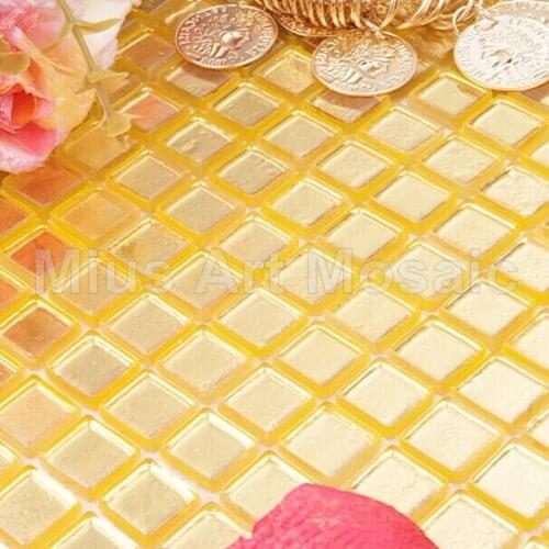 Pure gold glass mosaic 15x15x4mm for kitchen backsplash A5W01-15-4