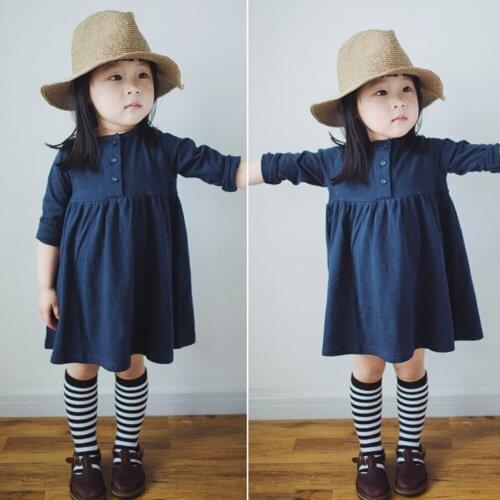 2017 Spring Girls Dresses Kids Costume Long Sleeve Toddler Dress Solid Autumn Children Clothing Baby Girls vestido princesa A125