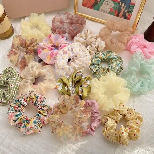 1PCS NEW Scrunchies Rainbow Gum Hair Tie For Women Girls Printed Floral Elastic Hair bands Lace Ponytail Hold Hair Accessories