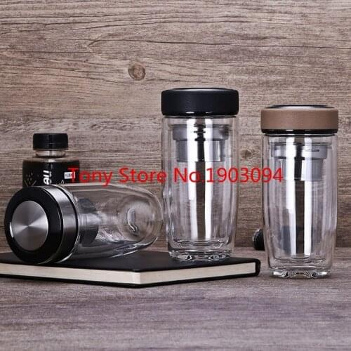 10pcs/lot Double Walled Glass Mug Coffee Tea Mug Cups My Bottle for Water Tumbler Glass Water Bottle Cups with tea Infuser