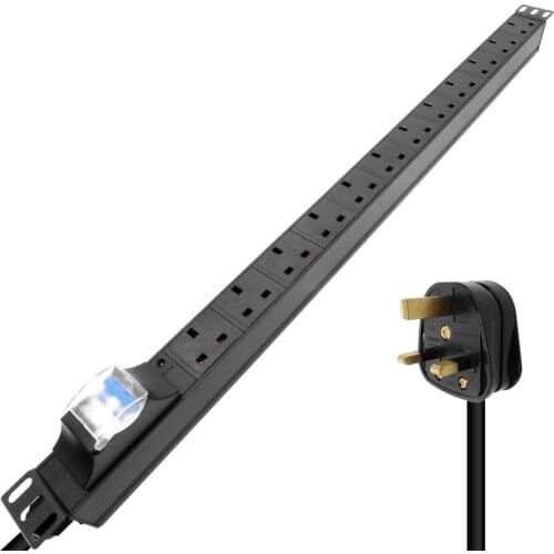 1U 12 Units British PDU Power Strip Universal UK Socket adapter Aluminum shell Air protection switch LED indication Security