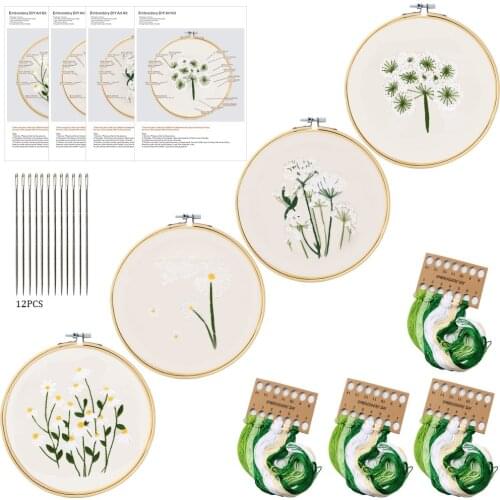 4pcs/3PCS Embroidery kit Flowers Plants Pattern Ricamo Embroidery Kit With Hoop Needlework Tools DIY Cross Stitch Home Decor