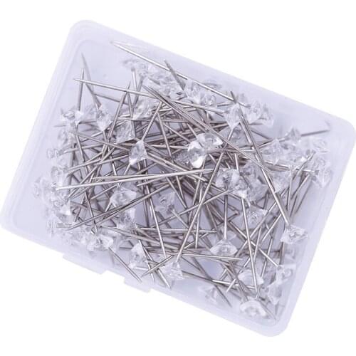 50pcs Sparkle Diamond Pins Crystal Head End Wedding Corsage Boutonniere Floral Bouquet Pins with Plastic Box