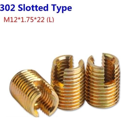 50PCS/LOT M12 Galvanized Self Tapping Insert Screw Bushing 302 Slotted Type Wire Thread Insert Nut Repair Screws M12*1.75*22 (L)