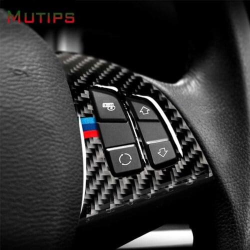 Mutips Car Steering Wheel Button carbon fiber steer button sticker emblem decoration accessories For BMW X5 E70 X6 E71 2008-2013