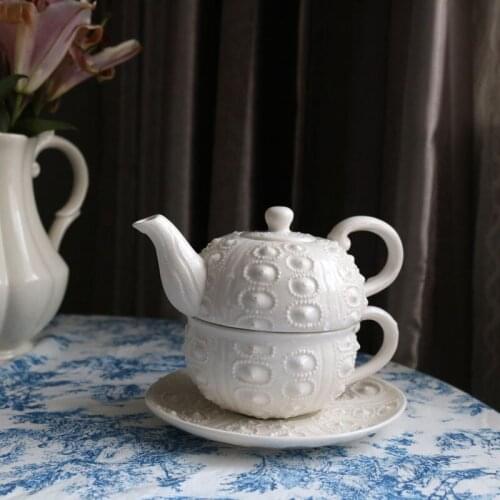 White Ceramic Creative Sea Life Bump Dot Teapot Cup&Saucer Set