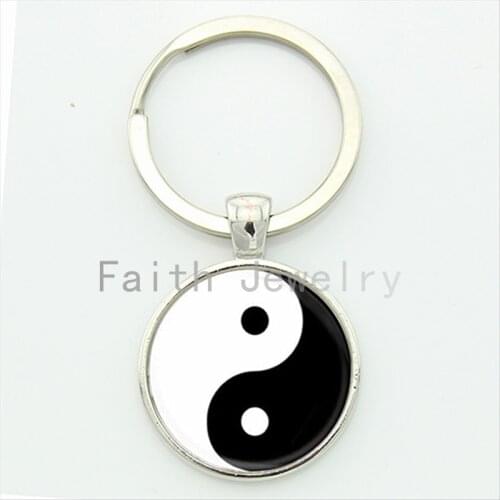 Tai ji yin yang key chain Chinese Taoism sign ancient Eight Diagrams keychain resin glass llaveros jewelry classic gift KC 093