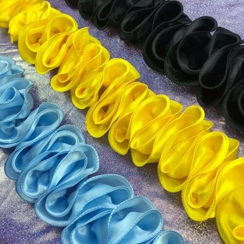 Black White Red Satin Wave Pleated Chiffon Lace Trim Ruffled Lace Fabric Skirt Garment Accessories Decoration Collar Materials