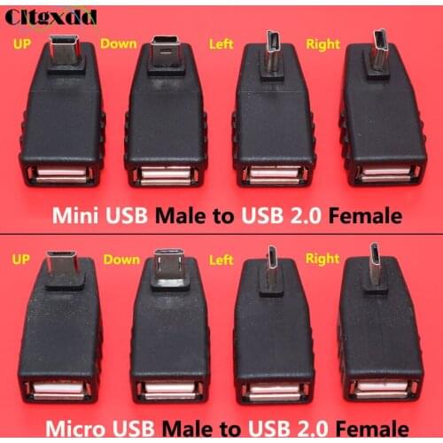 Cltgxdd 1PCS Mini USB Male to USB 2.0 Female Plug OTG Adapter Connector USB 2.0 to Micro USB 90 Degree UP Down Left right Angle