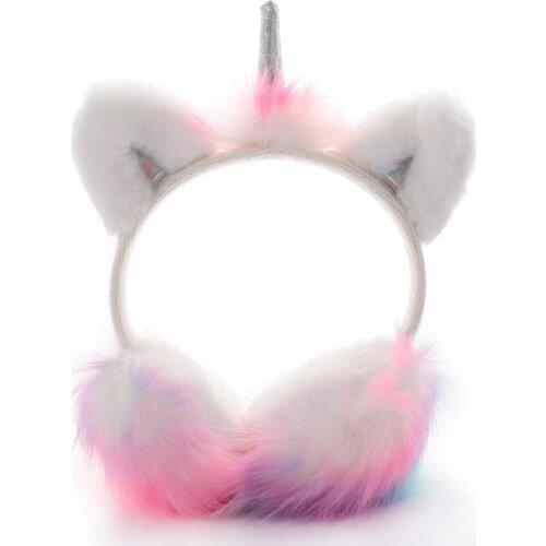 Children Plush Unicorn Earmuff Ear Muffs Kids Lovely Winter Warmer Ear Muffs Rabbit Fur Thicken Plush Unicorn Ear Cover