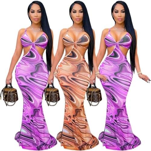 European and American sexy womens summer suspenders halter fishtail wrapped chest fashion dress womens nightclub
