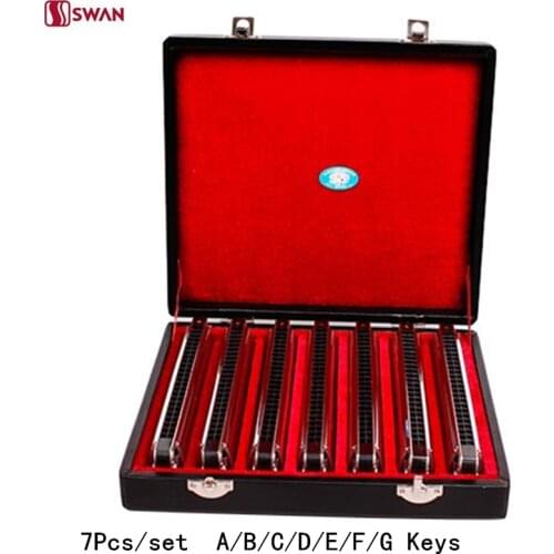 7Pcs/set Swan Harmonica 24 Hole Tremolo Harp A/B/C/D/E/F/G Keys Woodwind Musical Instrument Mouth Organ with Gift Box Gaita