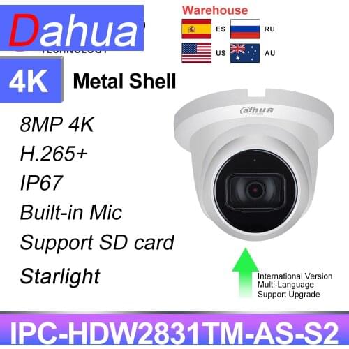 Dahua Original IPC-HDW2831TM-AS-S2 8MP 4K HD IP Camera PoE IR 30m WDR IP67 H.265 Mic IVS Camera CCTV Security Camara Webcam Cam