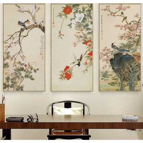 Chinese Style Flowers and Bird Painting Bird Singing on Plum blossom Artistic Beauty Picture Canvas Posters for Home Decoration