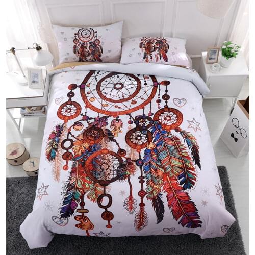 Bedclothes Wholesale Printed Dreamcatcher Bedding Cover Set 3d Boho Comforter Beddings White Dekbed Overtrek Bed-set Feather