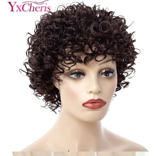 Short Kinky Curly Afro Wig Heat Resistant Wigs For Women Brown Nautral Cosplay Costume Party Synthetic Hair YxCheris