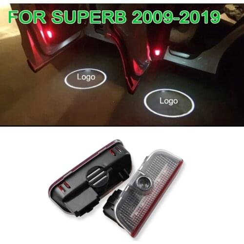 2pcs led Car Door light laser projector lamp For Skoda Superb 2009 2010 2011 2012 2013 2014 2015 welcome light logo Car Styling