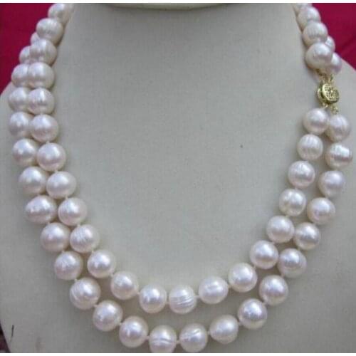 Fashion jewelry Free Shipping noble jewelry 2 row 9-10 MM NATURAL WHITE SOUTH SEA PEARL NECKLACE 18 - 19 INCH DIY women hot sal