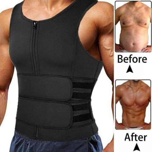 Men Sweat Vest Neoprene Sauna Suit Waist Trainer Zipper Body Shaper with Adjustable Workout Tank Top Compression Shapewear