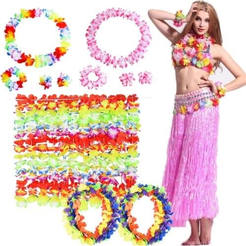 4-10pcs Hawaiian Party Artificial Flowers leis Garland Necklace DIY Dress Accessories Hawaii Beach Luau Summer Party Decor