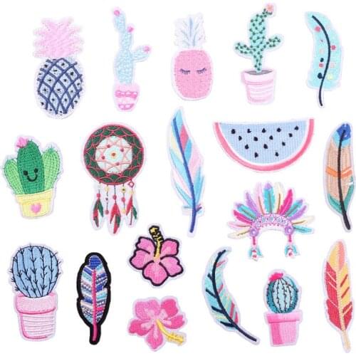 Fancy Leaves Patches Sticker Cactus Pineapple Feather Badge Plant Animals Patches DIY Clothing Embroidery Decoration Accessory