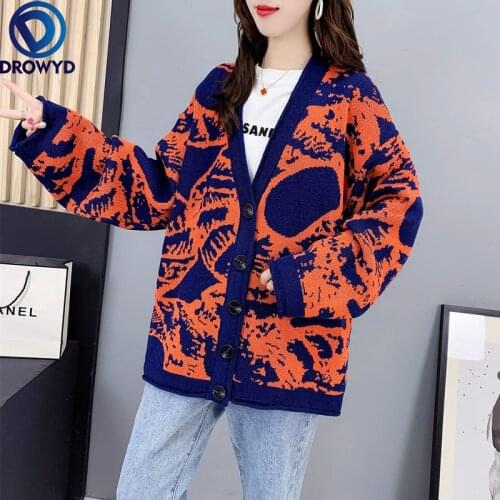 2021 New Thick Sweater Cardigan Womens Winter Korean Style Loose Temperament All-match Knitted Single-breasted Jacket Coat Top