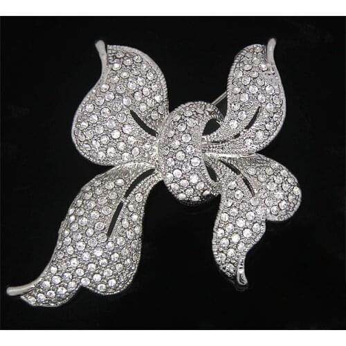 OneckOha Rhinestone Bow Tie Brooch Pin Wedding Bridal Bowknot Pin Garment Accessories Brooch Pin