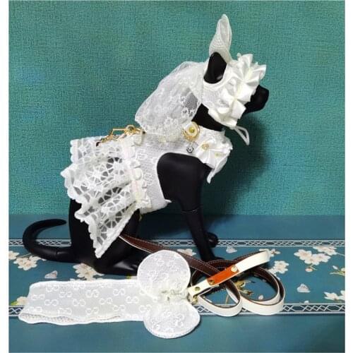 Dog Harness and Leash Set Luxury Designer White Wedding Dress Lace&Bow Cat Puppy Princess Dresses Harness Vest for Party Apparel