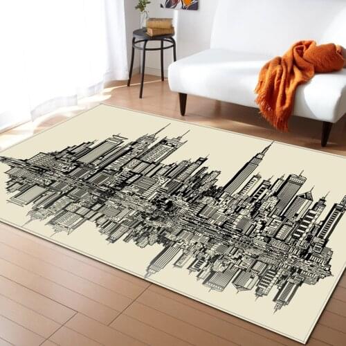 Art Building Space City Rectangle Carpet Non-slip Area Rugs Floor Door Mat Kids Black Play Mat Living Room Bedroom Decoration