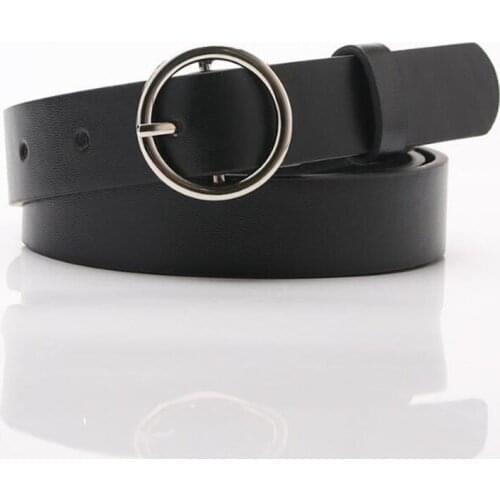 105cm Length Solid PU Women Lady 2.4cm Width Belts Casual Waistband Girls Girdle Female Metal Round Buckle