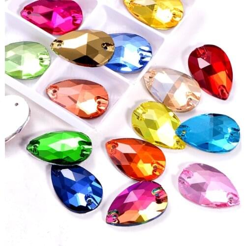 6 Sizes Colorful Teardrop Crystal AB Glass Sew On Rhinestones With Holes Flatback Red Sewing Rhinestones For Wedding Dress B0153