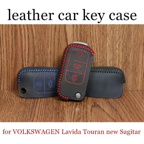 Only Red car key case leather hand sewing cover for VOLKSWAGEN Lavida Touran new Sagitar Lavida Passat Bora Polo Jetta Santana