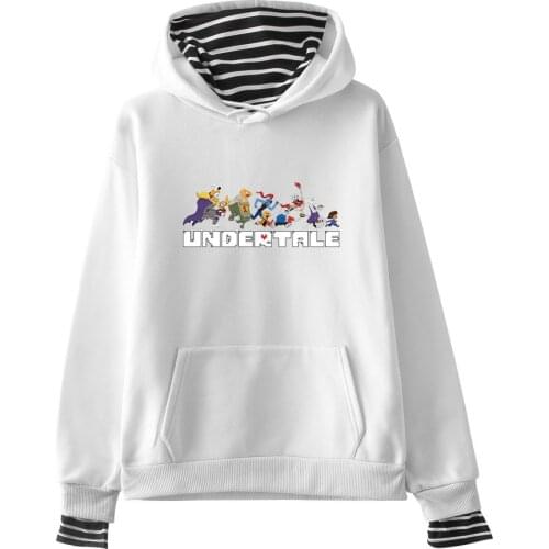 Fake Two Piece Hoodie Undertale Sans Hoodies Men Women Fashion Hoodie Harajuku Stripe Sweatshirt Personality Autumn Warm Hoodies
