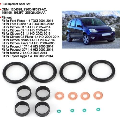 Fuel Injector Seal Set Washer O‑Ring Replacement 1204698/198196 for Citroen Nemo Xsara C1 C2 C3/Ford Fiesta 1.4 TDCi 2001‑2014