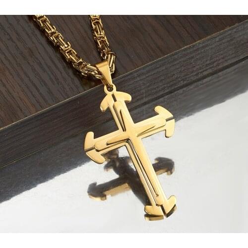 Vintage White Gold Black 316L Stainless Steel Cross Pendant Necklace Fashion Male Cheap Jewelry Gift For Men Women