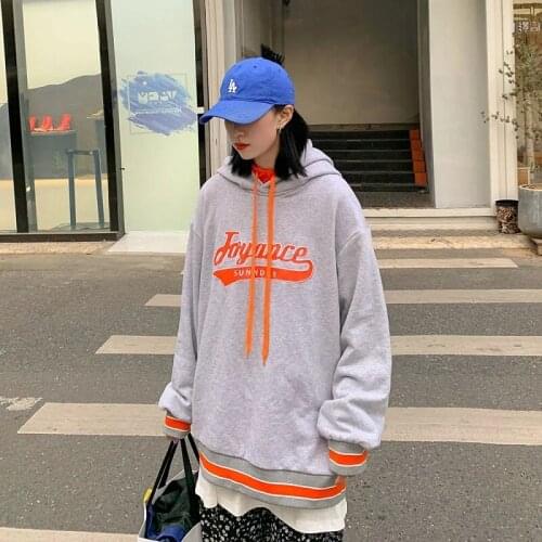 Japanese loose warm letter printing autumn Harajuku style hooded sweater women coat clothes new street park was thin and wild