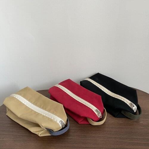 Female Versatile Solid Color Portable Cosmetic Bag Portable Canvas Skin Travel Toiletry Beauty Organizer Storage Make Up Pouch